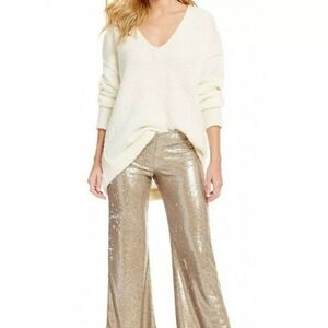 Free People Lofty Vneck Sweater Alpaca Blend Cream Oversized Womens Size XS Soft